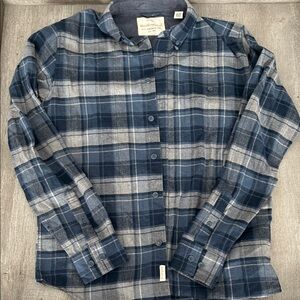 Men's Navy and Gray Plaid Button-Down Shirt
